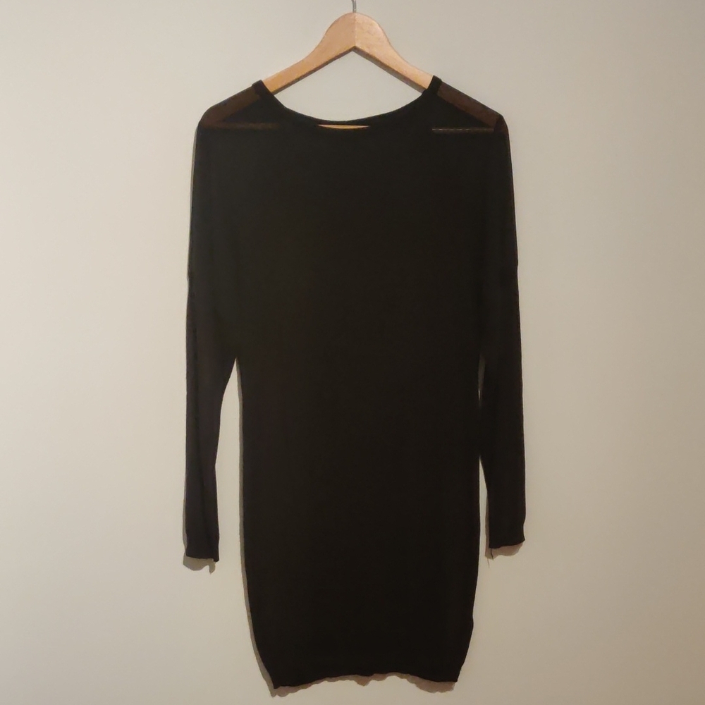 Black Woolen Blend Mesh Back Mini Dress